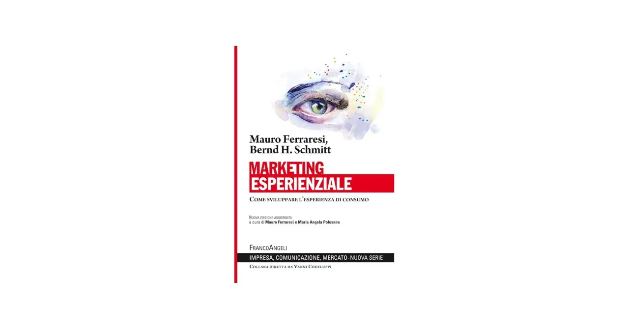 Copertina libro "Marketing Esperienziale" di Ferraresi e Schmitt. Un occhio stilizzato domina la scena, simbolo di come il marketing esperienziale catturi l'attenzione.