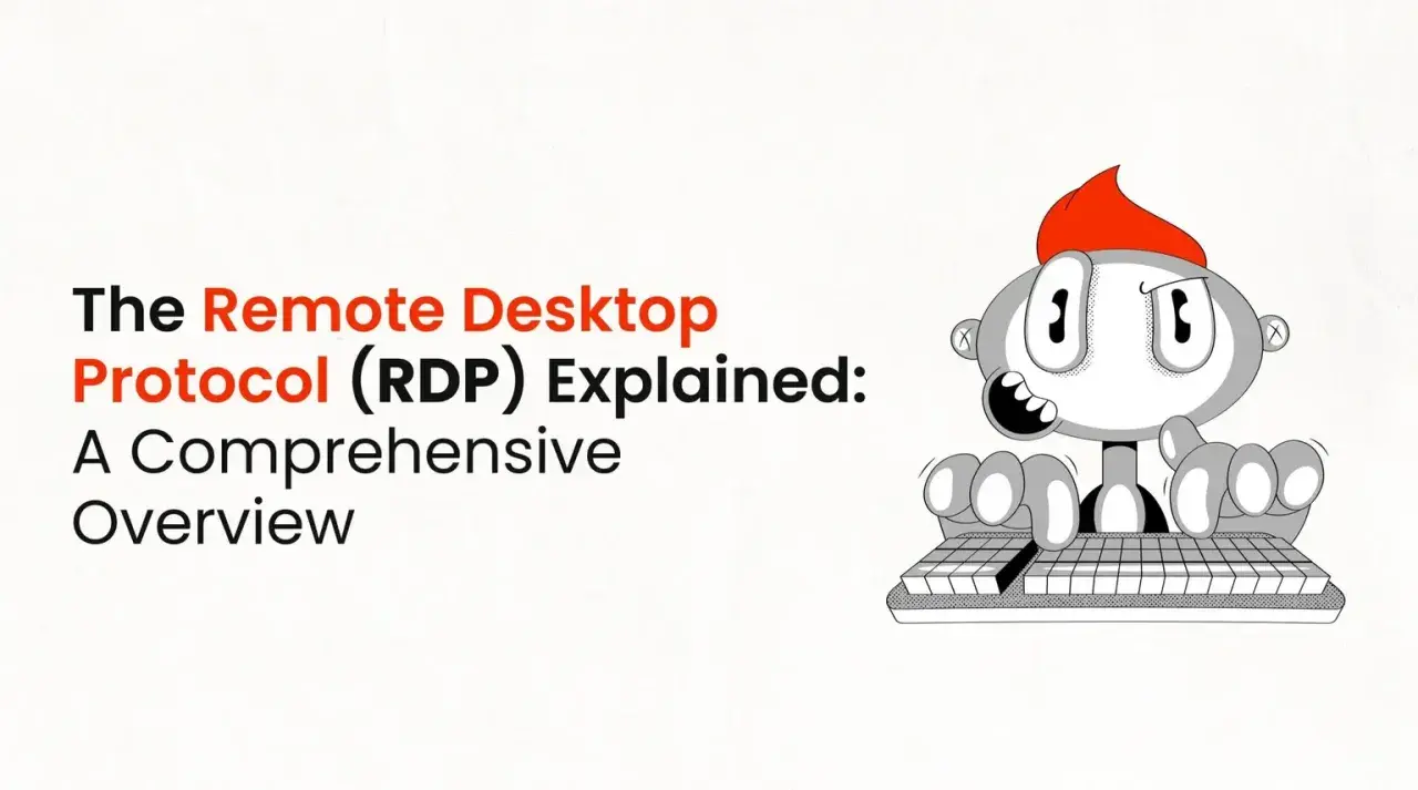 Il Protocollo Desktop Remoto (RDP) spiegato: una panoramica completa. Un personaggio animato digita su una tastiera, illustrando il significato di RDP.