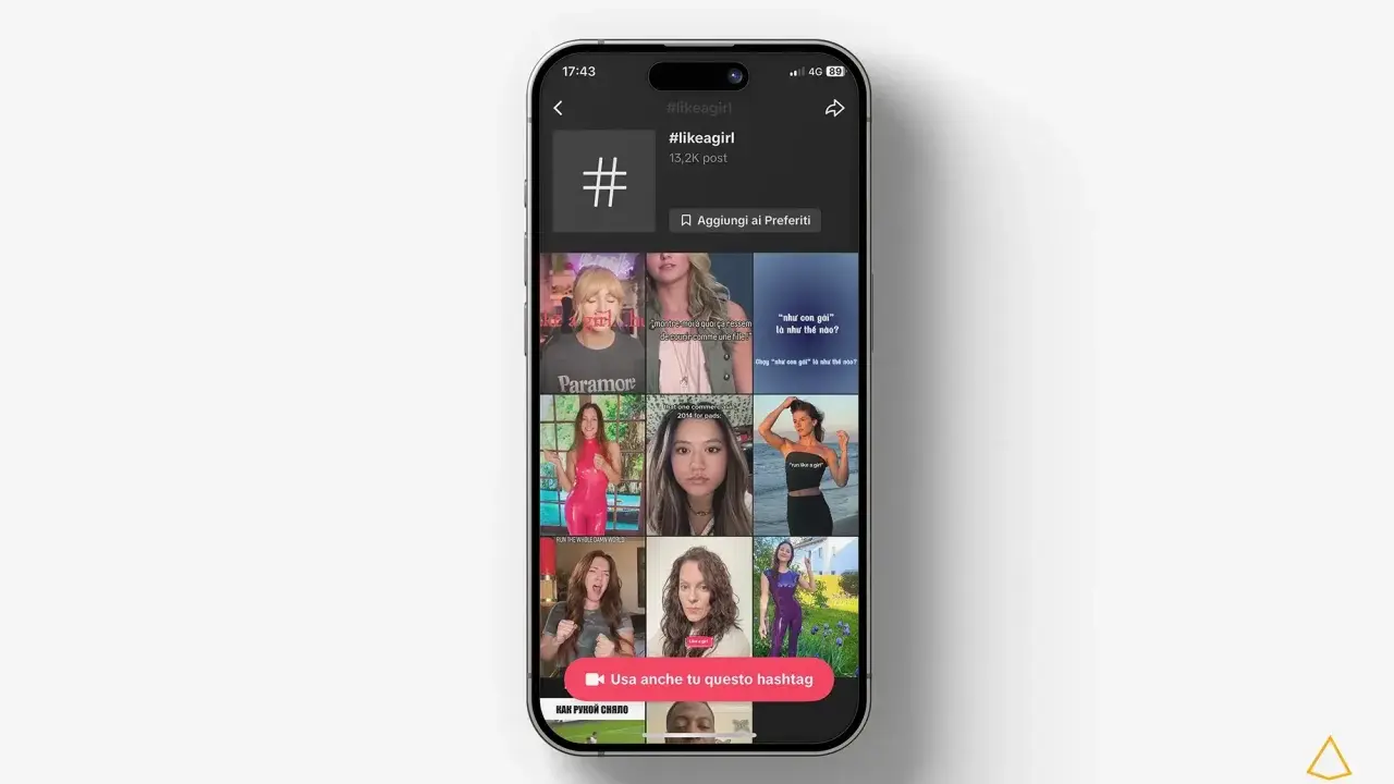 Schermata TikTok con hashtag #likeagirl. Scopri che hashtag usare su TikTok per contenuti simili.
