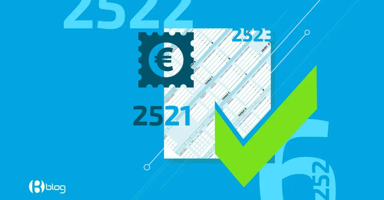 Documento fiscale con simbolo euro e segno di spunta verde. Calcolo importo bollo fattura.