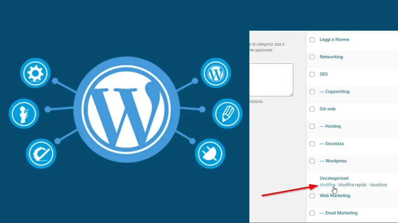 Interfaccia WordPress con opzioni di modifica. Impara come si usa WordPress per gestire i tuoi contenuti.