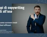 Uomo in abito blu indica esempi di copywriting e frasi pubblicitarie efficaci. Alessandro Ferrari, consulente.