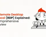 Il Protocollo Desktop Remoto (RDP) spiegato: una panoramica completa. Un personaggio animato digita su una tastiera, illustrando il significato di RDP.