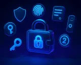 Icone di sicurezza digitale: lucchetto, chiave, impronta digitale, scudo, documento e numero 2. Attenzione ai criptovalute: rischi.