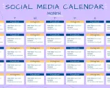 Calendario social con piano editoriale per ogni giorno e piattaforma (Facebook, Instagram).