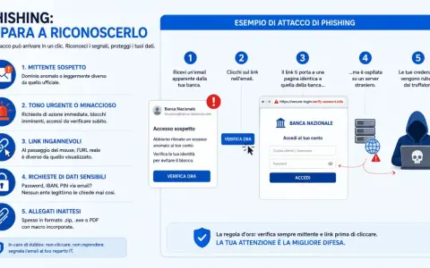 Guida al riconoscimento delle tipologie di frodi: mittente sospetto, tono urgente, link ingannevoli, richieste dati sensibili e allegati inattesi.