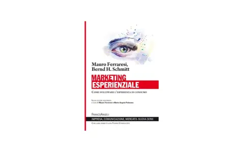 Copertina libro "Marketing Esperienziale" di Ferraresi e Schmitt. Un occhio stilizzato domina la scena, simbolo di come il marketing esperienziale catturi l'attenzione.