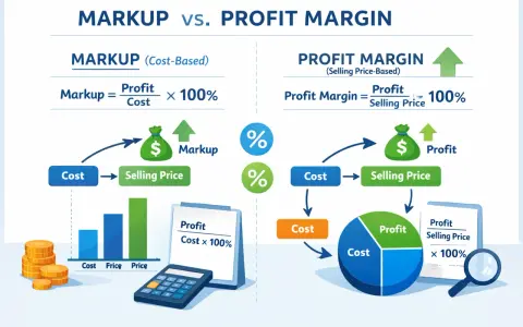 Diagramma che confronta Markup e Profit Margin, mostrando come calcolare il **utile netto su fatturato** e il markup basato sul costo.
