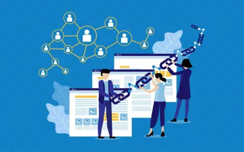 Persone creano collegamenti tra siti web, illustrando il link building significato per la crescita online.