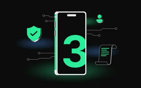 Smartphone con il numero 3, scudo di sicurezza, icona utente e documento. Simboli di un futuro web 3.
