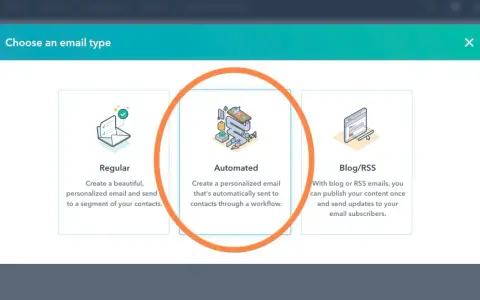 Scelta tipo email: "Automated" per un follow up email personalizzato inviato tramite workflow.