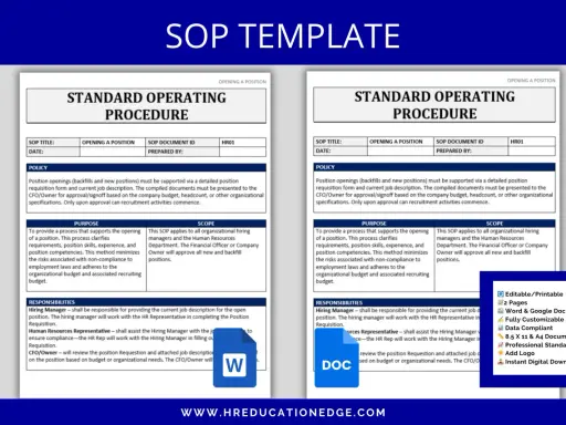 Modello di procedura operativa standard (SOP) per l'apertura di una posizione, con dettagli su policy, scopo e responsabilità.