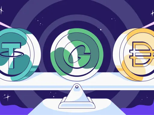 Bilancia con tre monete digitali: Tether, Gemini Dollar e DAI. Capire cosa sono gli stablecoin è fondamentale per navigare nel mondo crypto.