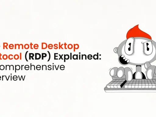 Il Protocollo Desktop Remoto (RDP) spiegato: una panoramica completa. Un personaggio animato digita su una tastiera, illustrando il significato di RDP.