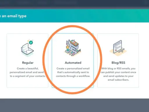 Scelta tipo email: "Automated" per un follow up email personalizzato inviato tramite workflow.