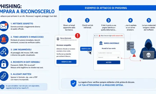 Guida al riconoscimento delle tipologie di frodi: mittente sospetto, tono urgente, link ingannevoli, richieste dati sensibili e allegati inattesi.