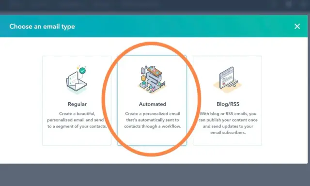 Scelta tipo email: "Automated" per un follow up email personalizzato inviato tramite workflow.