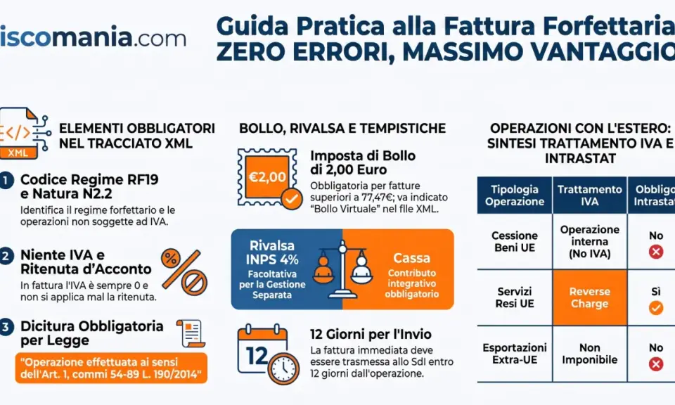 Guida pratica per l'obbligo fattura elettronica forfettari: elementi XML, imposta di bollo, gestione estero e tempistiche.