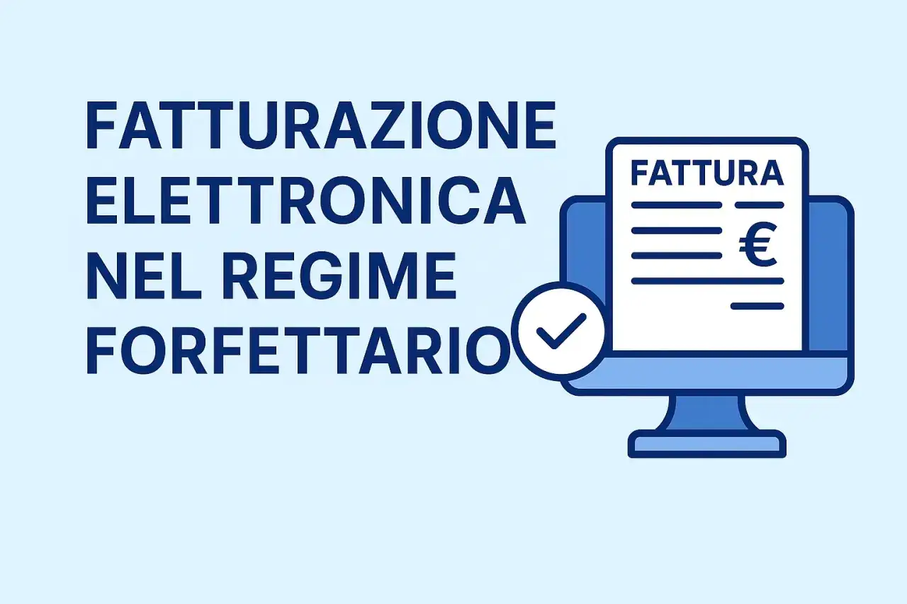 Fatturazione elettronica nel regime forfettario: un computer mostra una fattura con il simbolo dell'euro e un segno di spunta.