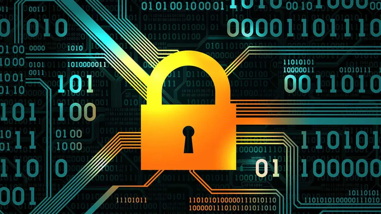 Lucchetto dorato su sfondo di codice binario, simbolo di sicurezza e privacy, come richiesto da ISO 27701.
